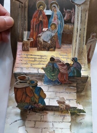 Biglietto Auguri Natale Pop Up Tridimensionale Scena Natività NG3 Anno 1975