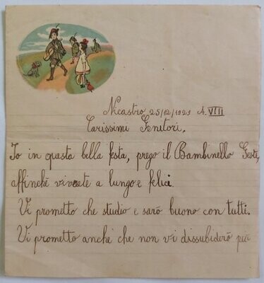 Letterina Auguri Natale Foglio a Righe Alpino Suona con Bambina 1929 (VIII)