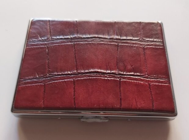 Portasigarette Coccodrillo Metallo Pelle Coccodrillo Marrone Cigarette Case