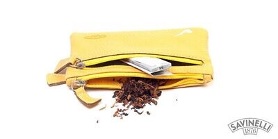 Borsa Porta Tabacco Trinciato in Pelle 3 Zip Giallo Portatabacco