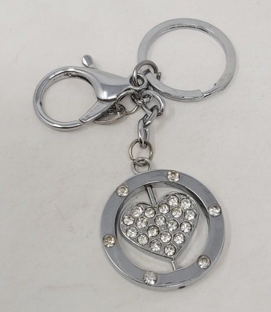 Portachiavi Mollettone Anello Tondo Cuore Strass che Gira