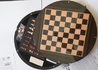 Scacchiera da Viaggio Portatile Rotonda 5 Giochi in 1 Legno Ebano