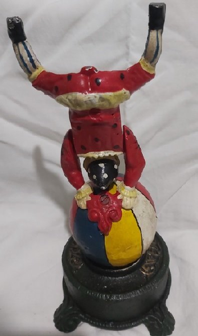 Salvadanaio Ghisa Meccanico Mechanical Bank Coin Box Saving Clown Globo