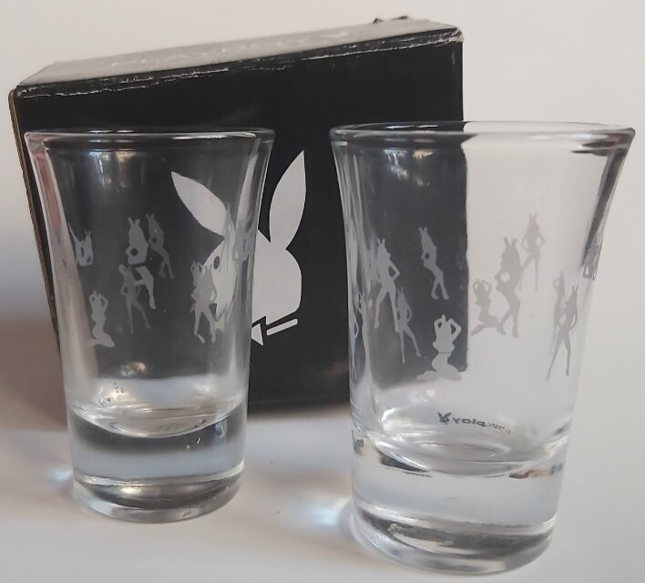 Confezione 2 Bicchierini Vetro per Liquore Playboy Shoot Glasses Vintage