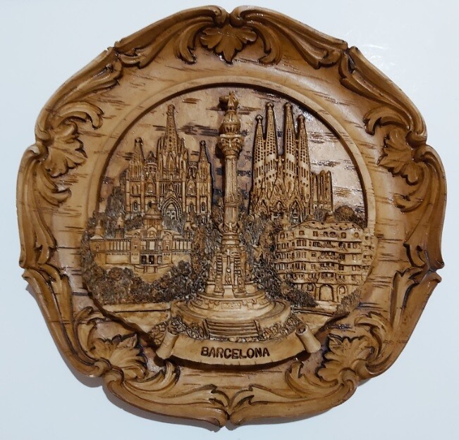 Piatto da Muro Parete Souvenir Barcellona Barcelona Resina Effetto Legno