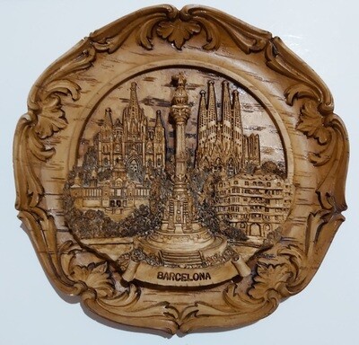 Piatto da Muro Parete Souvenir Barcellona Barcelona Resina Effetto Legno