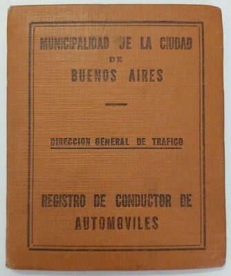 Patente di Guida Municipalidad de la Ciudad de Buenos Aires 1930 Vintage