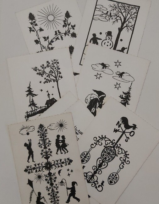 Serie di 8 Cartoline Postali Silhouette Alice Staudacher  1940-1950 Vintage