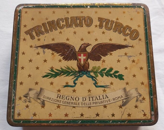 Scatola Latta Tabacco Trinciato Turco Regno d’Italia Tobacco Tin Box Vintage 1927