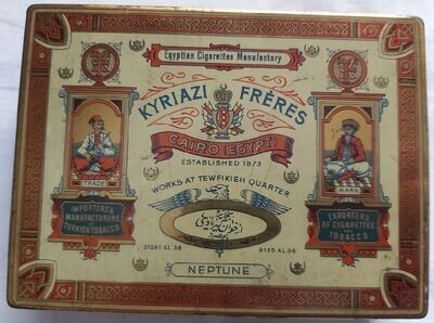 Scatola Latta Tabacco Sigarette Kyriazi Frères Cairo Egypt Neptune 100 Cigarettes