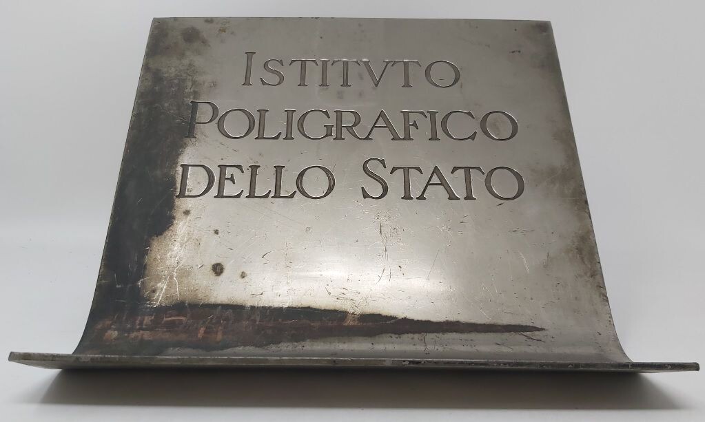 Targa Tabella Insegna Cartello Istituto Poligrafico dello Stato in Ferro Vintage Raro