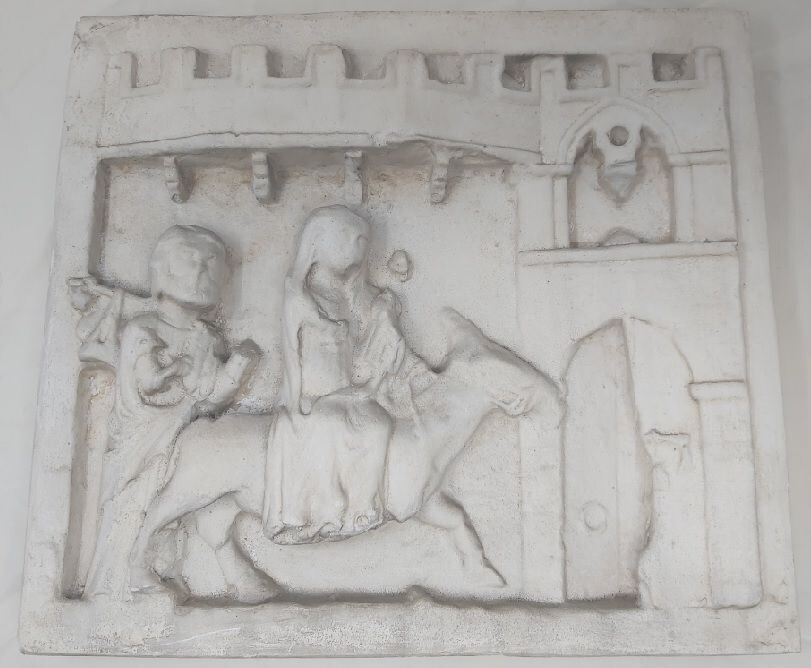 Calco in Gesso Bassorilievo Fuga in Egitto da Betlemme Sacra Famiglia Giuseppe Maria Asinello
