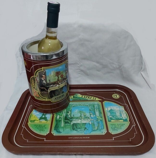 Kit Vassoio Tin Tray e Secchiello Portabottiglia Ghiaccio 1981 Design Orient Express