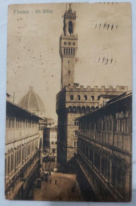 Cartolina Postale Viaggiata Firenze "Gli Uffizi" 1923 destinatario Ditta Carlo Alberto Anselmi Marsala