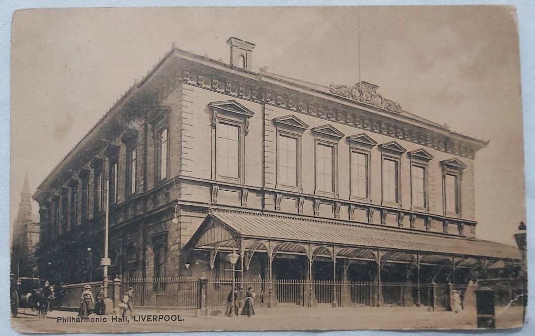 Cartolina Postale Viaggiata Post Card Philharmonic Hall Liverpool 1928 destinatario Brandt