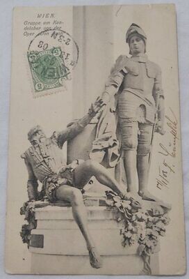 Cartolina Postale Viaggiata Wien Vienna Gruppe am Kandelaber Von Der Oper Don Juan 1908