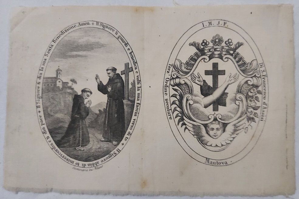 Scapolare in Stoffa Benedizione San Francesco Terz'ordine Secolare I. M. J. F. Mantova