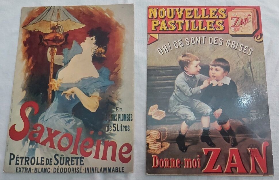 Serie Set 2 Cartoline Postali Non Viaggiate Nos Publicites Saxoleine e Zan Anni ’70.