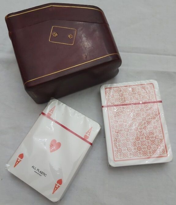 Porta 2 Mazzi di Carte da Poker in Cuoio Fiorentino Vintage