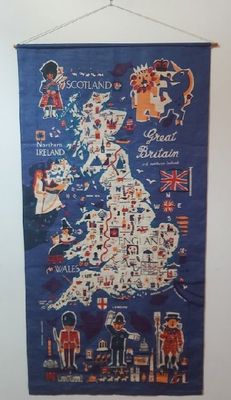 Souvenir Ricordo Cartina Geografica Stendardo Quadro Poster Stoffa Cotone Regno Unito