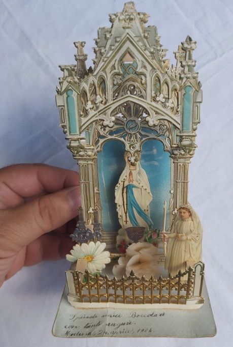 Biglietto Religioso Fustellato 3D Pop-Up Ricordo Prima Comunione 1904