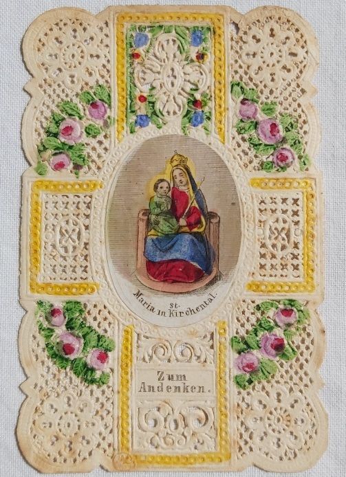 Biglietto Auguri Merlettato Dipinto a Mano Madonna Maria in Kirchental
