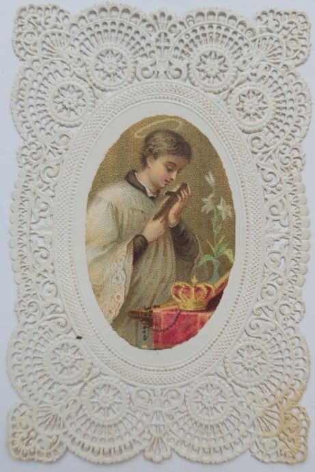 Santino Holy Card Merlettato Immagine Religiosa San Luigi Gonzaga 1880
