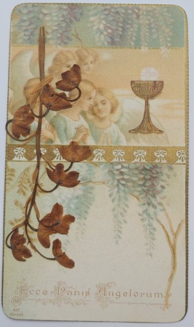 Santino Holy Card Merlettato Immagine Religiosa Ecce Panis Angelorum Prima Comunione 1924