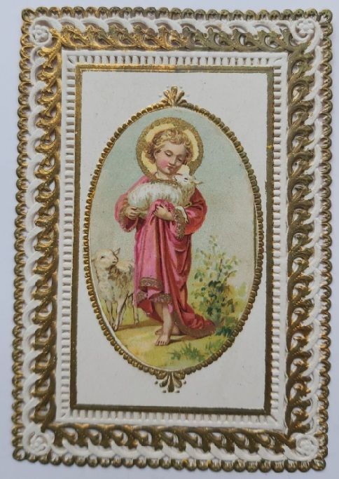 Santino Holy Card Merlettato Immagine Religiosa Buona Nascita Bambinello Pecorella