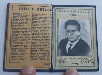 Tessera R.A.C.I. Reale Automobile Circolo (Club) d'Italia 1940-XVIII