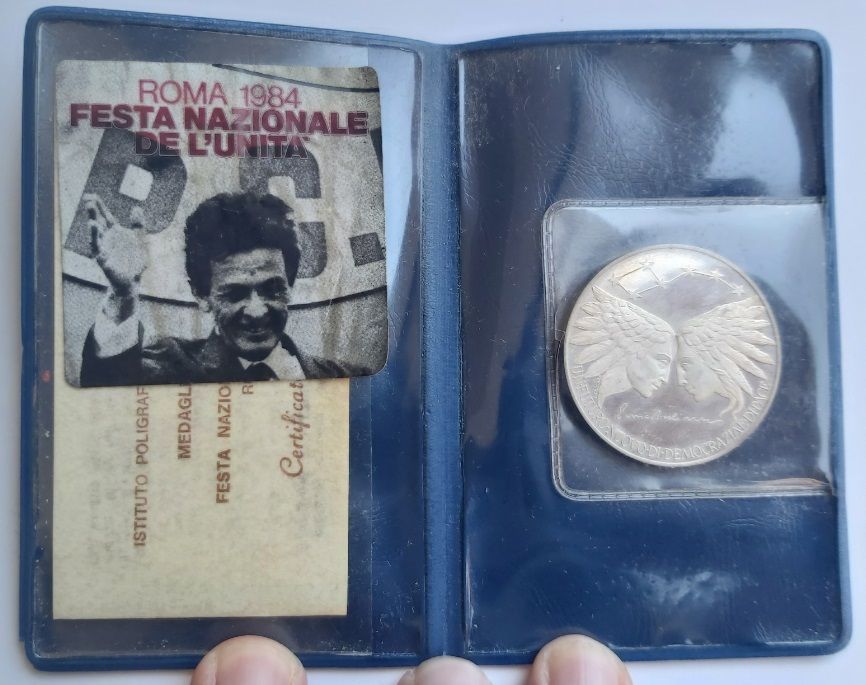 Medaglia Argento Celebrativa Festa Nazionale de l'Unità Roma 1984 Zecca Bollino Enrico Berlinguer