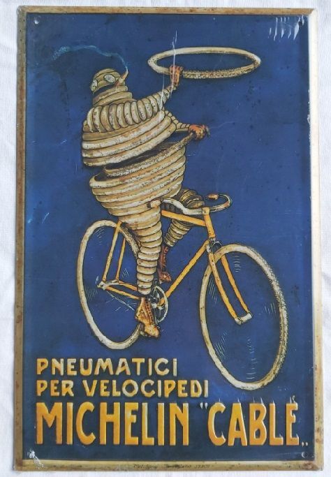 Pneumatici Velocipedi Michelin Cable Targa Latta Hachette Targhe Pubblicitarie Collezione Riproduzione Pubblicità
