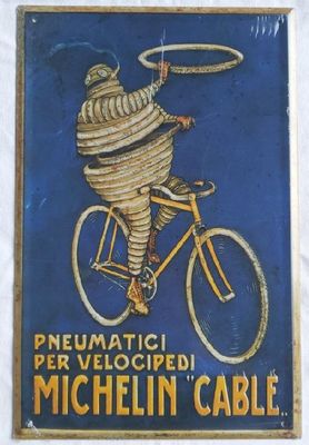 Pneumatici Velocipedi Michelin Cable Targa Latta Hachette Targhe Pubblicitarie Collezione Riproduzione Pubblicità