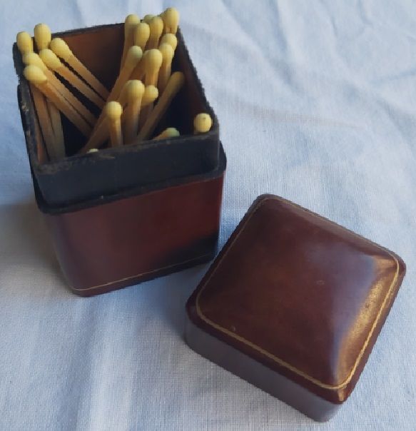 Scatola Cuoio Fiorentino Porta Fiammiferi  Match Box Holder Genuine Leather Vintage