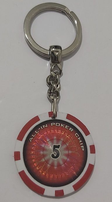 Portachiavi Chip Fiche Gettone Gioco All-In Poker Chip Hologram Valore 5 Rossa