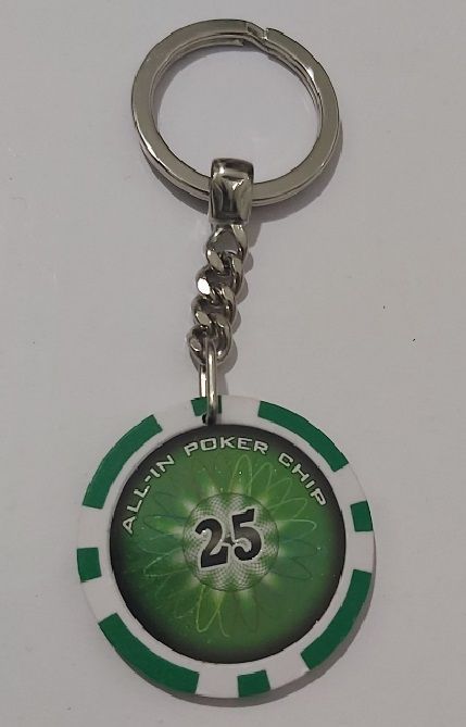 Portachiavi Chip Fiche Gettone Gioco All-In Poker Chip Hologram Valore 25 Verde