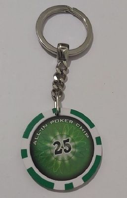 Portachiavi Chip Fiche Gettone Gioco All-In Poker Chip Hologram Valore 25 Verde