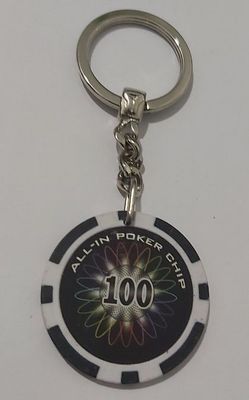 Portachiavi Chip Fiche Gettone Gioco All-In Poker Chip Hologram Valore 100 Nera