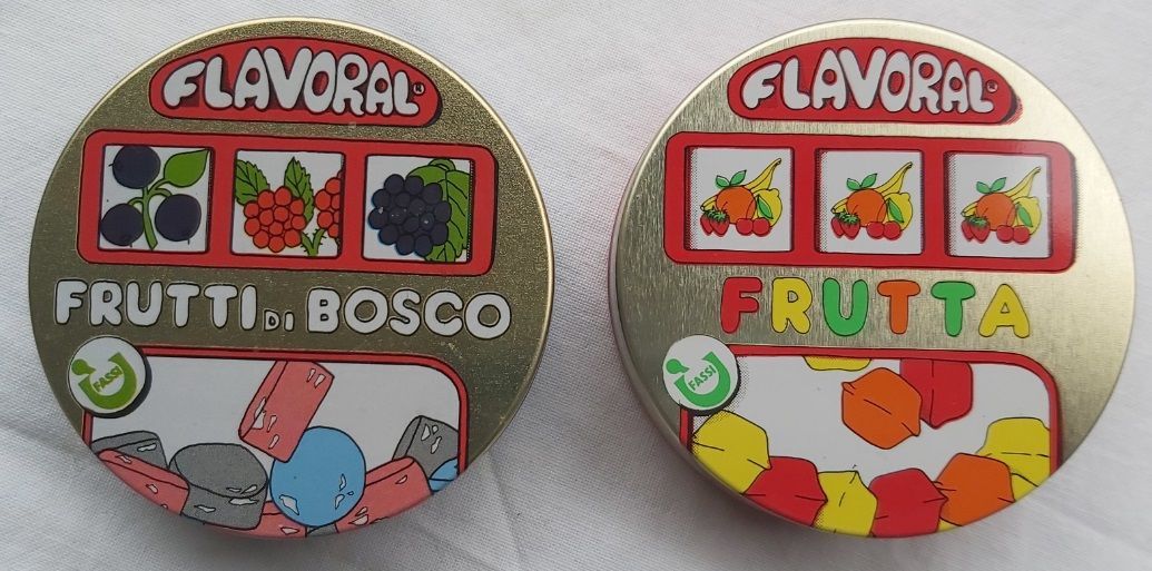 Coppia Scatole Latta Tin Boxes Caramelle Flavoral Fassi Slot Machine Tonde