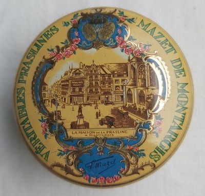 Scatola Latta Tin Box Mazet De Montargis Veritables Praslines Vintage