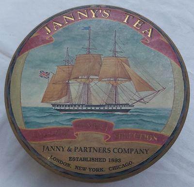 Scatola Latta Tin Box Janny's Tea Veliero Janny & Partners Company Established 1893 Vintage