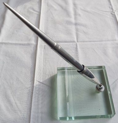 Portapenna Scrivania Cristallo Vetro Stiloforo Metallo Pennino Stilografica in Oro Vintage