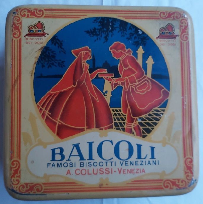Scatola Latta Tin Box Baicoli Famosi Biscotti Veneziani A. Colussi Venezia Vintage