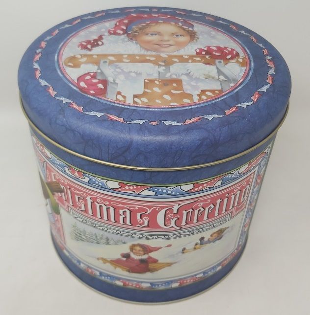 Scatola Latta Tin Box Christmas Greeting Bambini su Slittino 2001