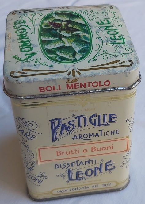 Scatola Latta Tin Box Pastiglie Gommose Boli Mentolo Ditta Leone