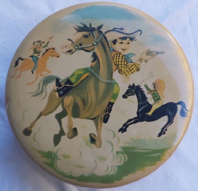 Scatola Latta Tin Box Cowboys Indiano Cavallo Motta Metalgraf Vintage