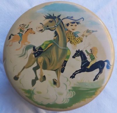 Scatola Latta Tin Box Cowboys Indiano Cavallo Motta Metalgraf Vintage