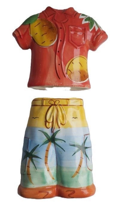 Coppia Ceramica Sale e Pepe Salt Pepper Pantaloni Camicia Arte Tropicale Stile Hawaiano