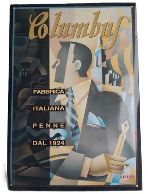 Espositore Pubblicitario Locandina Vetrine Santara Columbus Fabbrica Penne dal 1924