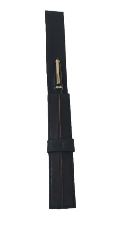 Astuccio Portapenne 1 Posto Leather Markiaro Delta Black Arancione Vera Pelle